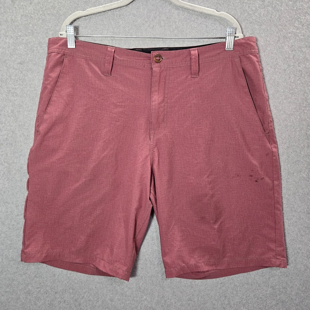 Volcom Men Shorts 36 Red Chino High Rise Pockets Zip Pockets 10 in Inseam READ